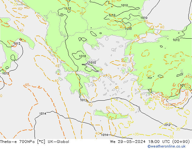 Theta-e 700hPa UK-Global  29.05.2024 18 UTC
