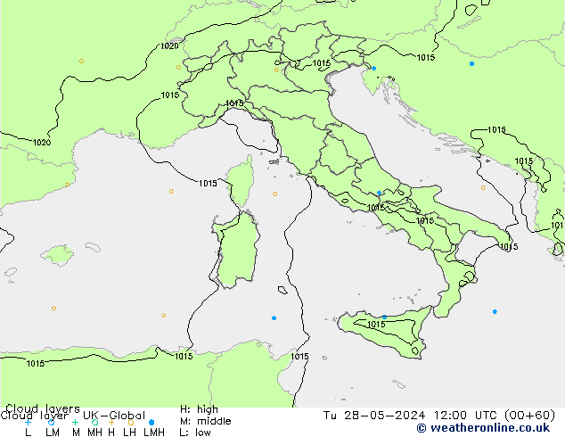 Wolkenschichten UK-Global Di 28.05.2024 12 UTC