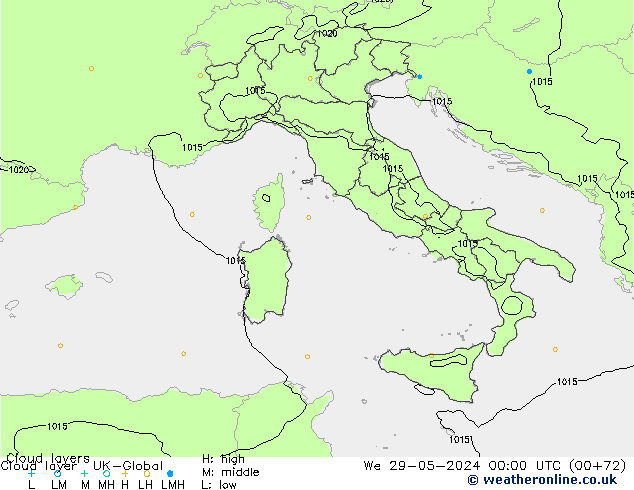 Cloud layer UK-Global ср 29.05.2024 00 UTC