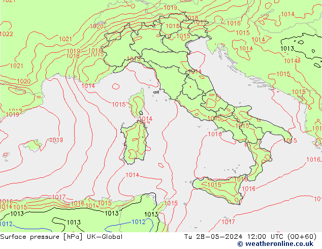 Pressione al suolo UK-Global mar 28.05.2024 12 UTC