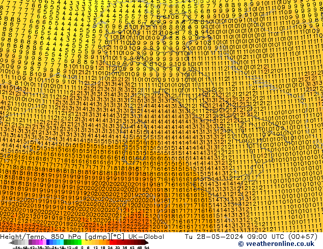 Height/Temp. 850 hPa UK-Global  28.05.2024 09 UTC