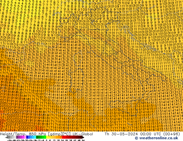 Height/Temp. 850 hPa UK-Global Qui 30.05.2024 00 UTC