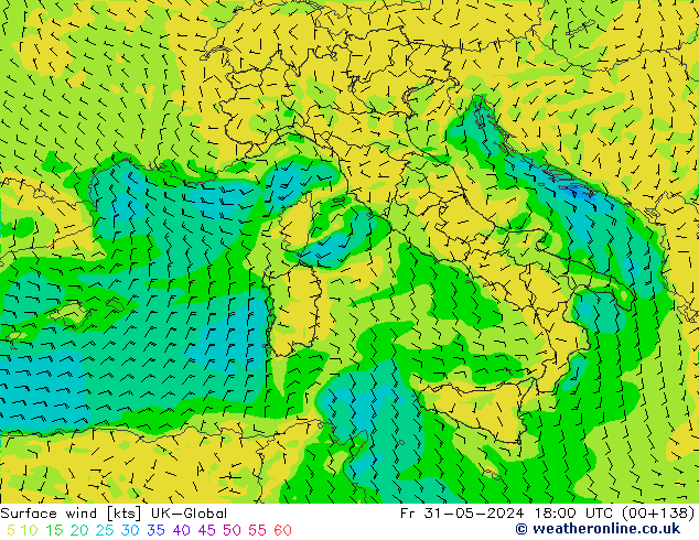 Vento 10 m UK-Global ven 31.05.2024 18 UTC