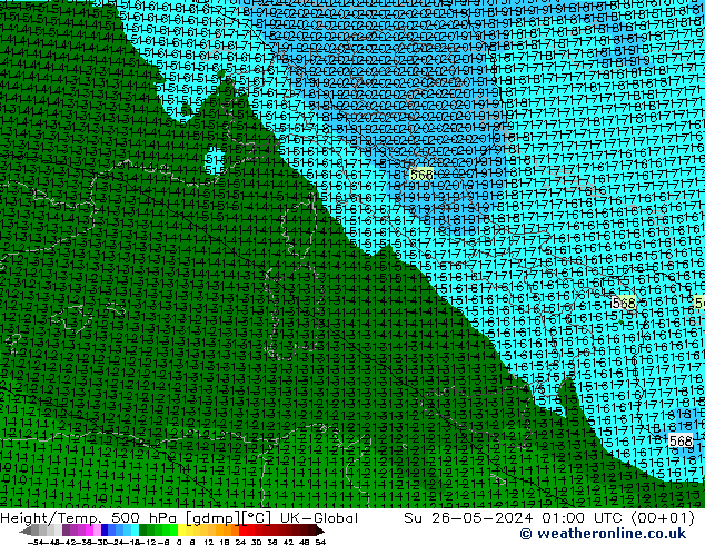 Height/Temp. 500 hPa UK-Global  26.05.2024 01 UTC