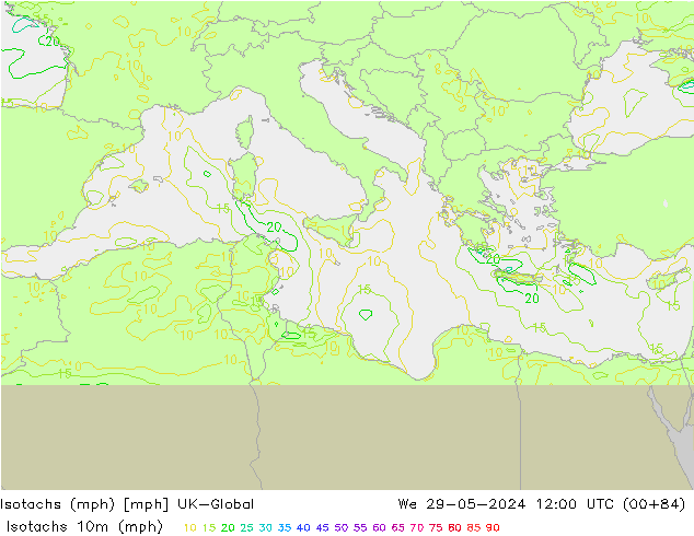 Isotachs (mph) UK-Global mer 29.05.2024 12 UTC