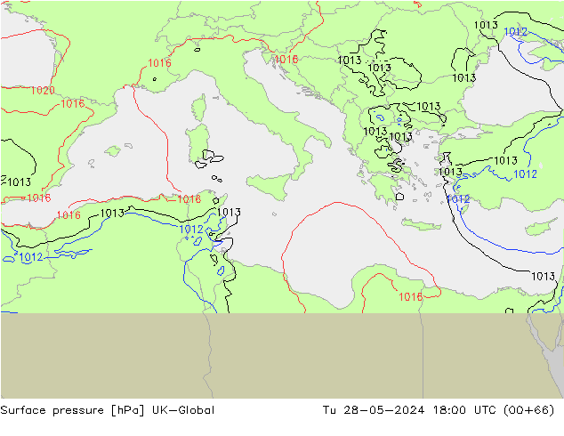 Surface pressure UK-Global Tu 28.05.2024 18 UTC