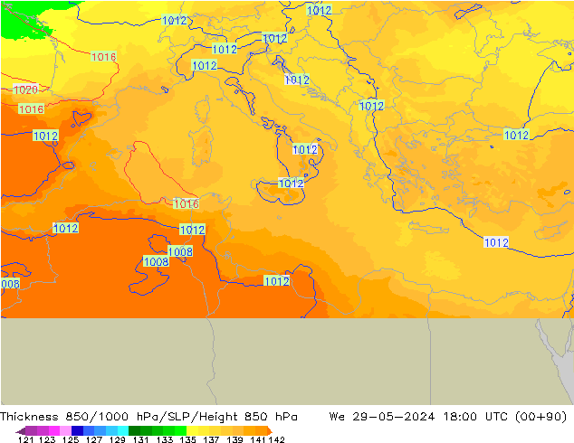 Thck 850-1000 hPa UK-Global St 29.05.2024 18 UTC