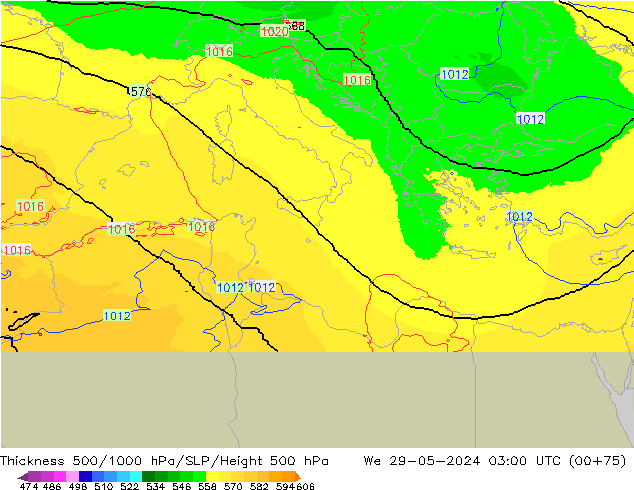 500-1000 hPa Kalınlığı UK-Global Çar 29.05.2024 03 UTC