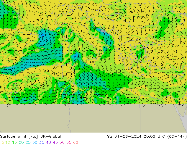 Viento 10 m UK-Global sáb 01.06.2024 00 UTC