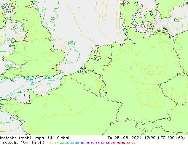 Isotachen (mph) UK-Global Di 28.05.2024 12 UTC