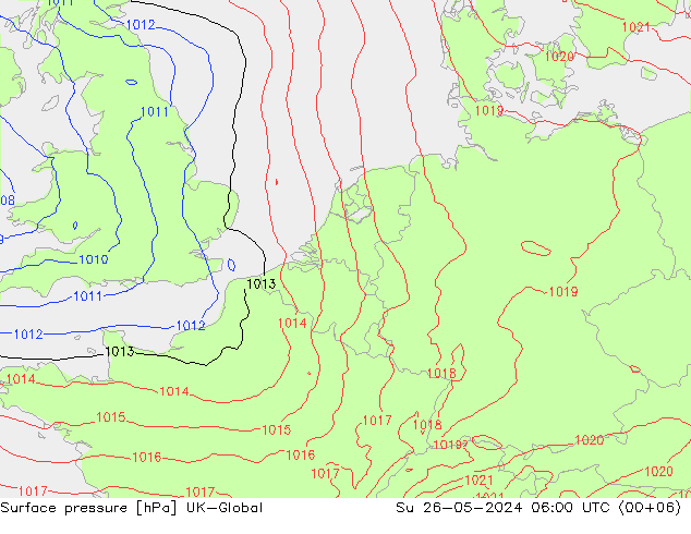 Surface pressure UK-Global Su 26.05.2024 06 UTC