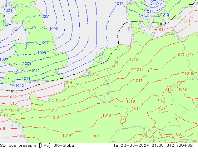 Pressione al suolo UK-Global mar 28.05.2024 21 UTC