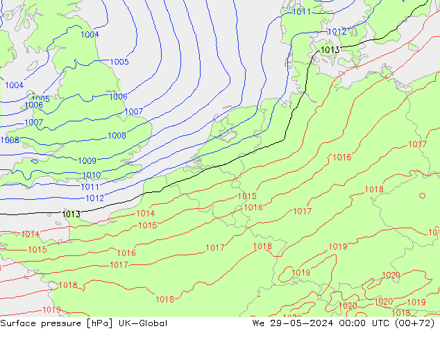 Luchtdruk (Grond) UK-Global wo 29.05.2024 00 UTC