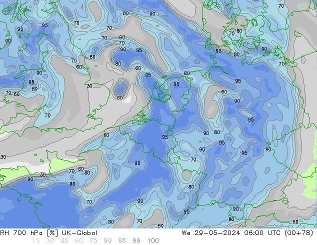 RH 700 hPa UK-Global We 29.05.2024 06 UTC