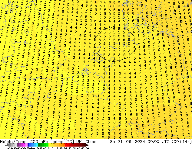 Height/Temp. 850 гПа UK-Global сб 01.06.2024 00 UTC