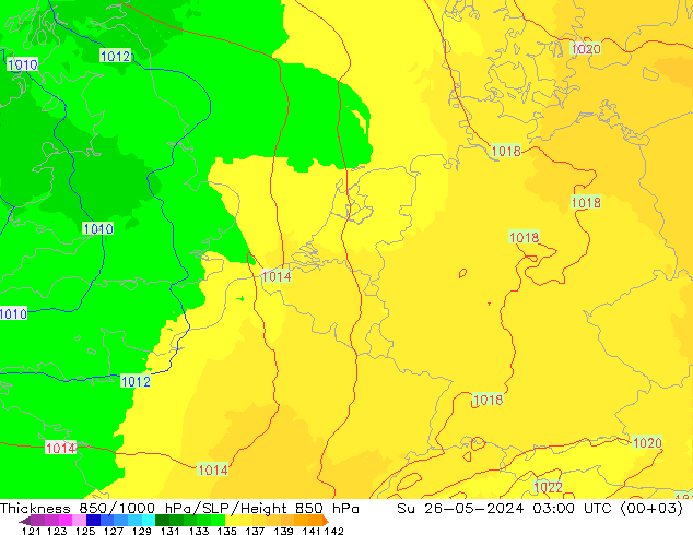 850-1000 hPa Kalınlığı UK-Global Paz 26.05.2024 03 UTC