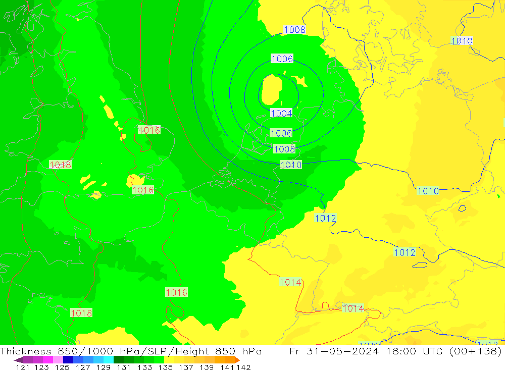 Thck 850-1000 гПа UK-Global пт 31.05.2024 18 UTC