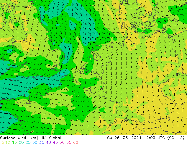 Surface wind UK-Global Su 26.05.2024 12 UTC