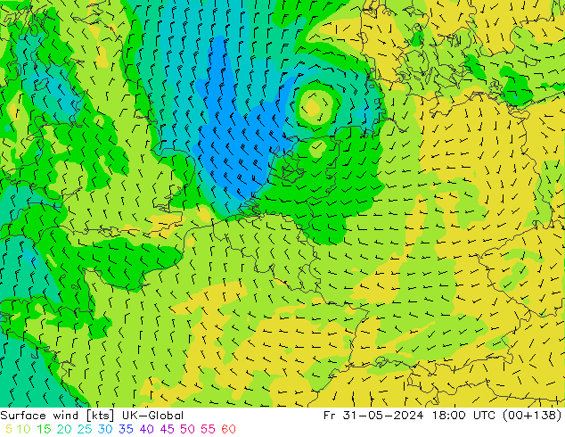 Surface wind UK-Global Fr 31.05.2024 18 UTC