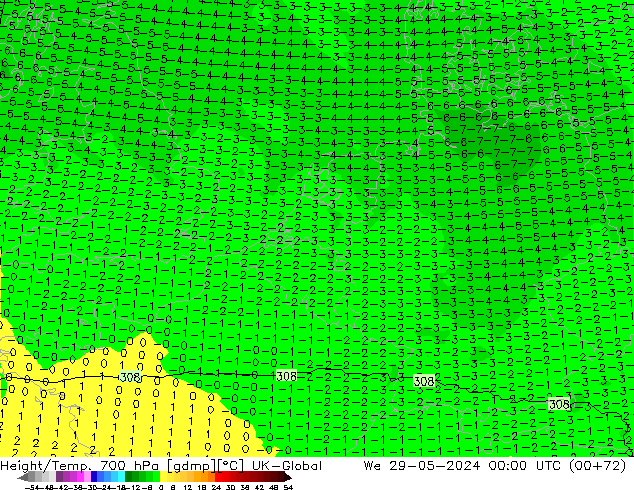 Height/Temp. 700 hPa UK-Global We 29.05.2024 00 UTC