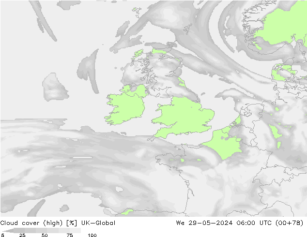 Bewolking (Hoog) UK-Global wo 29.05.2024 06 UTC