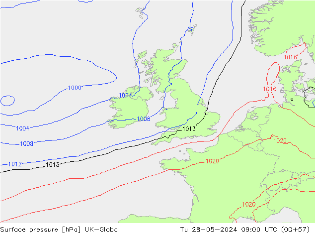 Surface pressure UK-Global Tu 28.05.2024 09 UTC
