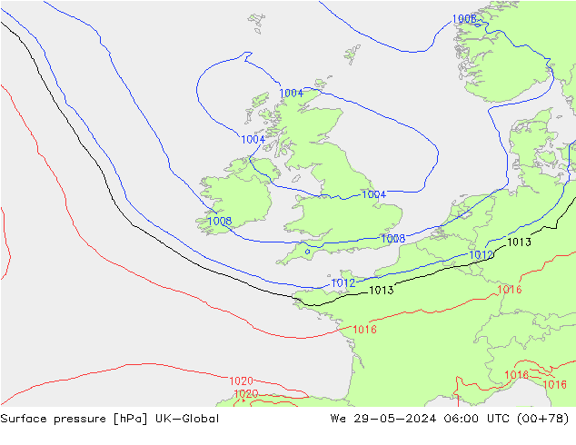 Luchtdruk (Grond) UK-Global wo 29.05.2024 06 UTC