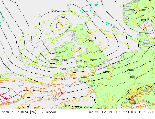 Theta-e 850hPa UK-Global  29.05.2024 00 UTC