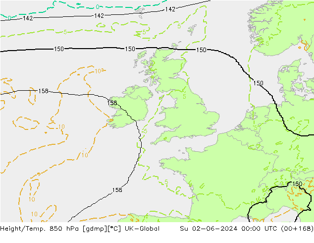 Height/Temp. 850 hPa UK-Global  02.06.2024 00 UTC