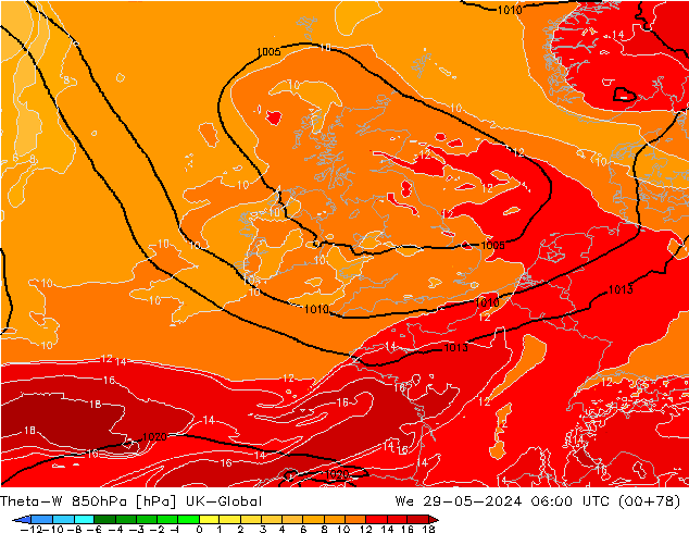 Theta-W 850hPa UK-Global wo 29.05.2024 06 UTC