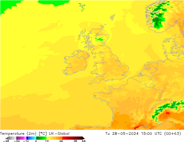 Temperature (2m) UK-Global Tu 28.05.2024 15 UTC