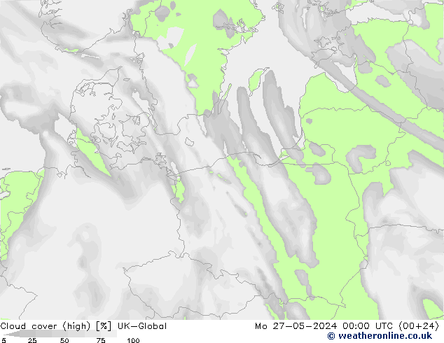 Cloud cover (high) UK-Global Mo 27.05.2024 00 UTC