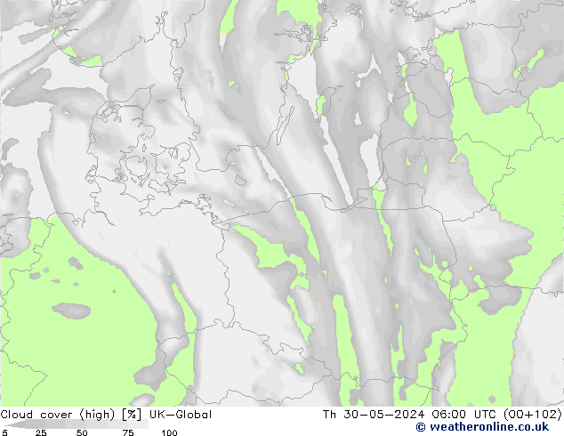 Nubes altas UK-Global jue 30.05.2024 06 UTC
