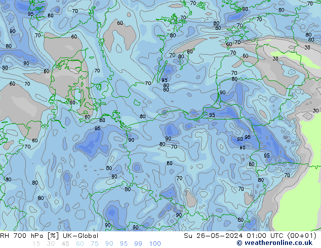 RH 700 hPa UK-Global Su 26.05.2024 01 UTC