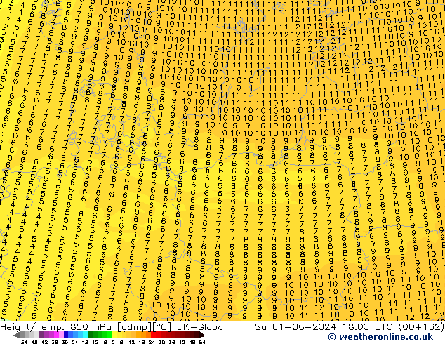 Height/Temp. 850 hPa UK-Global So 01.06.2024 18 UTC