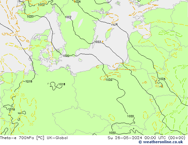 Theta-e 700гПа UK-Global Вс 26.05.2024 00 UTC