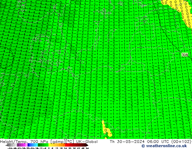 Yükseklik/Sıc. 700 hPa UK-Global Per 30.05.2024 06 UTC