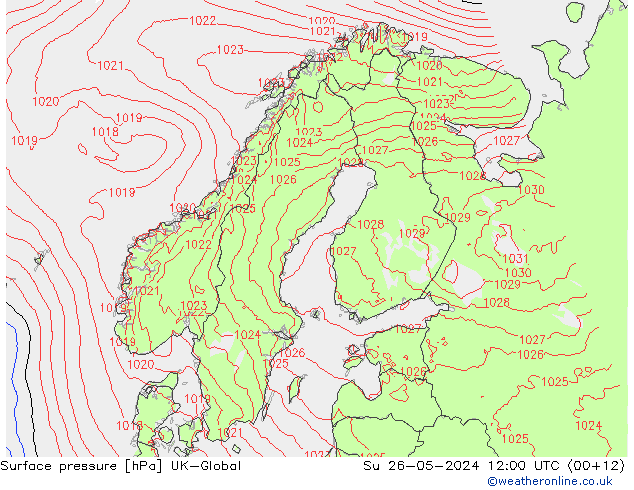 Surface pressure UK-Global Su 26.05.2024 12 UTC