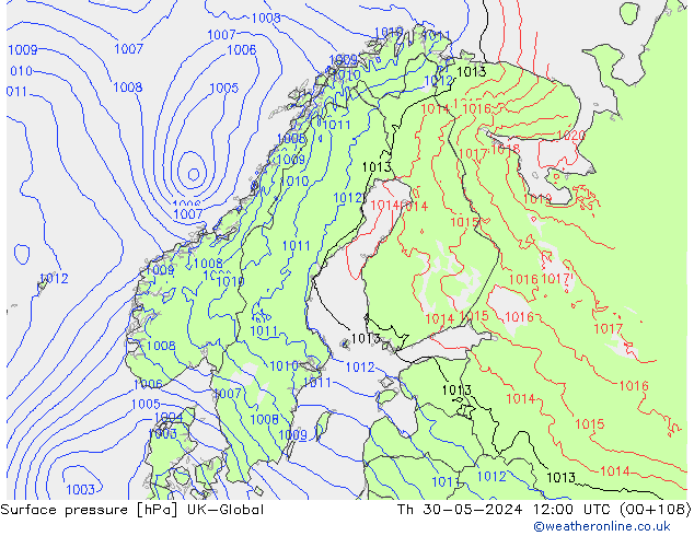 Surface pressure UK-Global Th 30.05.2024 12 UTC