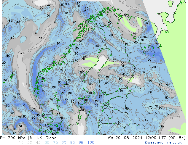 RH 700 hPa UK-Global Qua 29.05.2024 12 UTC