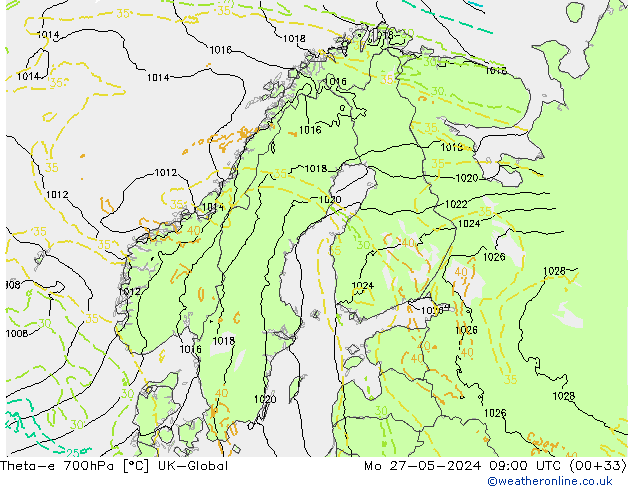 Theta-e 700hPa UK-Global lun 27.05.2024 09 UTC