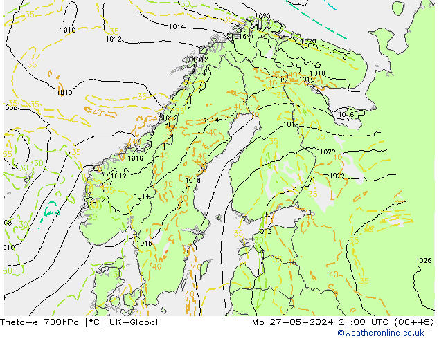 Theta-e 700hPa UK-Global  27.05.2024 21 UTC