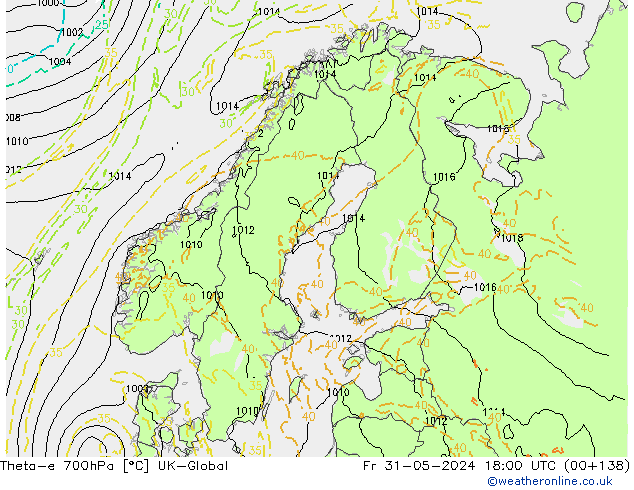 Theta-e 700hPa UK-Global pt. 31.05.2024 18 UTC