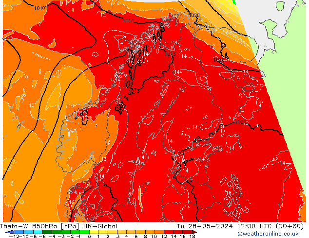 Theta-W 850hPa UK-Global Di 28.05.2024 12 UTC