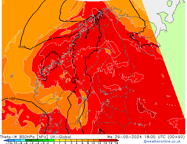 Theta-W 850hPa UK-Global mié 29.05.2024 18 UTC