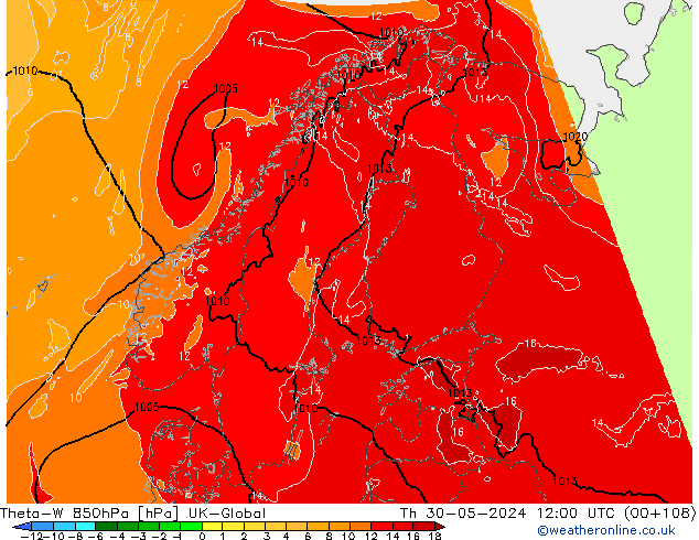 Theta-W 850hPa UK-Global Th 30.05.2024 12 UTC
