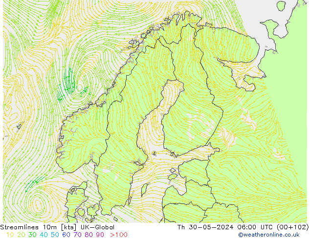 Streamlines 10m UK-Global Th 30.05.2024 06 UTC