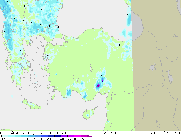 Precipitation (6h) UK-Global We 29.05.2024 18 UTC