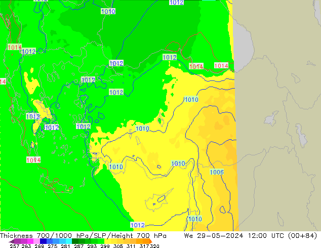 Dikte700-1000 hPa UK-Global wo 29.05.2024 12 UTC
