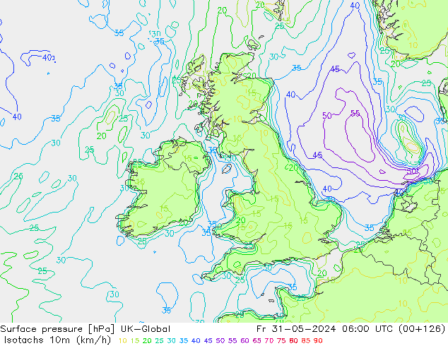 Isotachen (km/h) UK-Global vr 31.05.2024 06 UTC